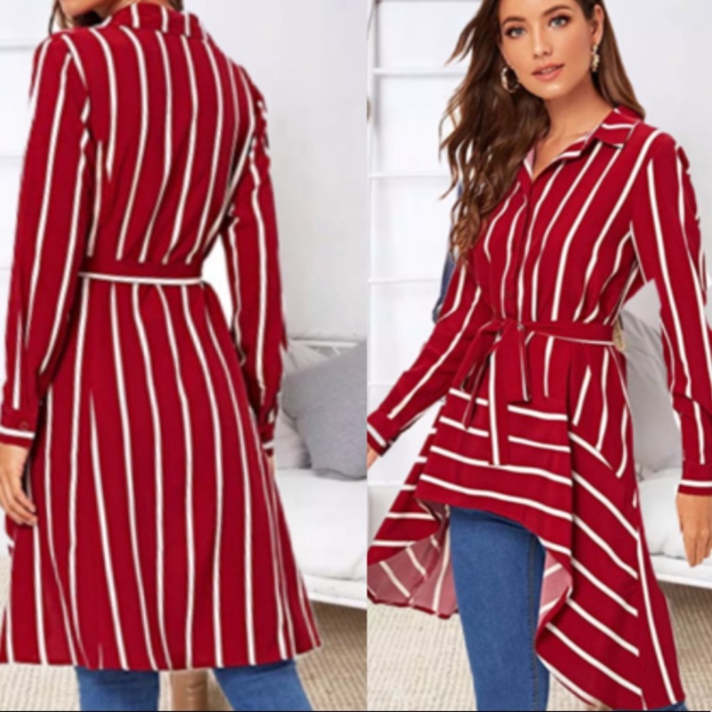 Delilah Wear Red and White Striped Tunic